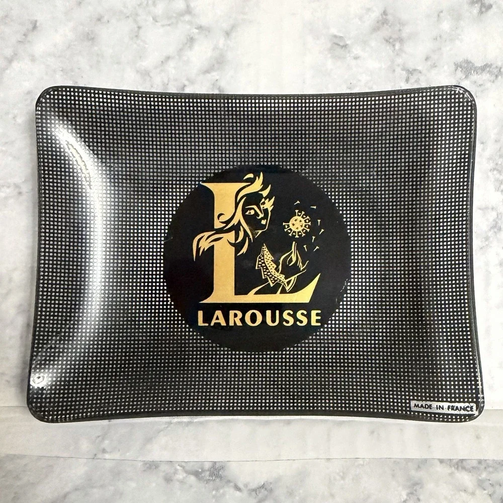 Vintage France French Larousse Trinket Dish Ashtray MCM Advertising Black Gold